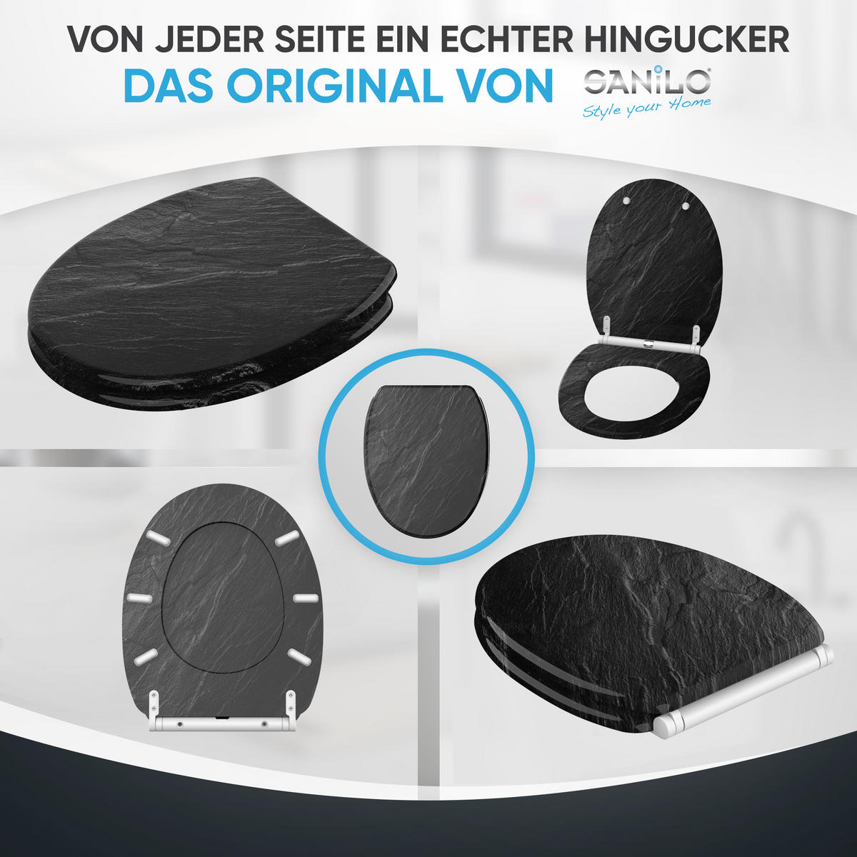 WC-SITZ mit Absenkautomatik & Top Fix Granit - Schwarz, Holzwerkstoff (37.7/5.5/48cm) - Sanilo