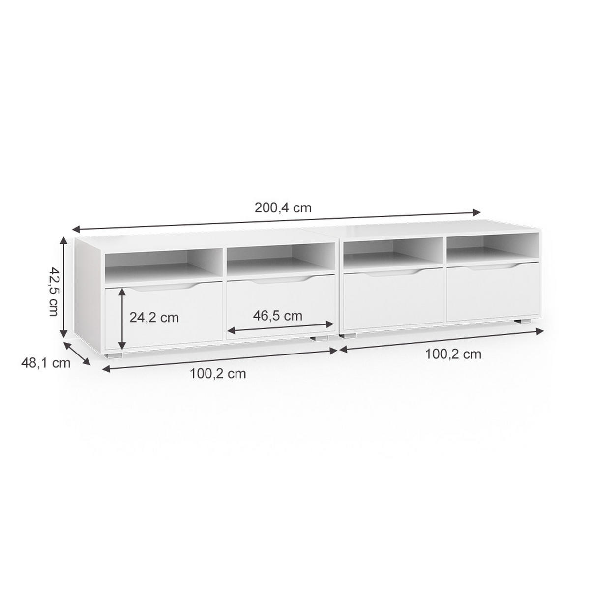 LOWBOARD Ruben Weiß 200.4 x 42 cm - Weiß, Holzwerkstoff (200.4/42/48.1cm) - Vicco