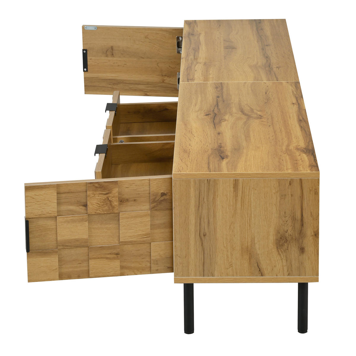 TV-SCHRANK Mosaik Lowboard 2 Türen 2 Schubladen Metallfüße - Naturfarben, Holzwerkstoff (35/42.5/160cm) - FLIEKS