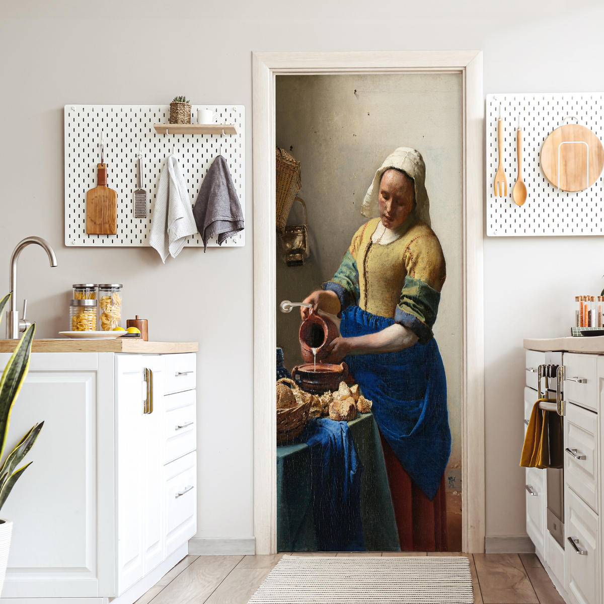 TÜRAUFKLEBER Selbstklebend - Das Milchmädchen - Johannes Vermeer 75x205 cm - Türtapete - Blau, Kunststoff (75/0.1cm) - MuchoWow