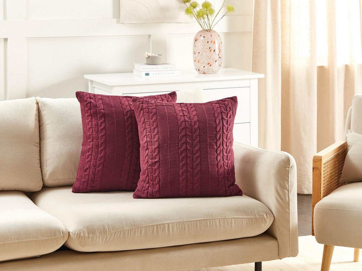 DEKOKISSEN 2er-Set Rot 45/45 cm Cadetia - Rot, Textil (45/45cm) - Beliani