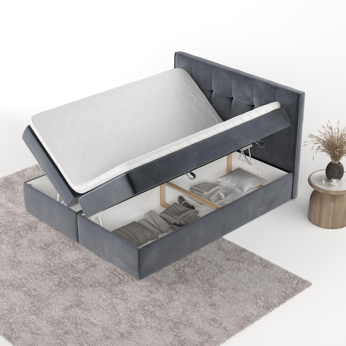 BOXBETT Mireo 140/200 cm Dunkelgrau im Kronos Stoff - Dunkelgrau/Schwarz, Holz/Holzwerkstoff (140/200cm) - AltaBeds