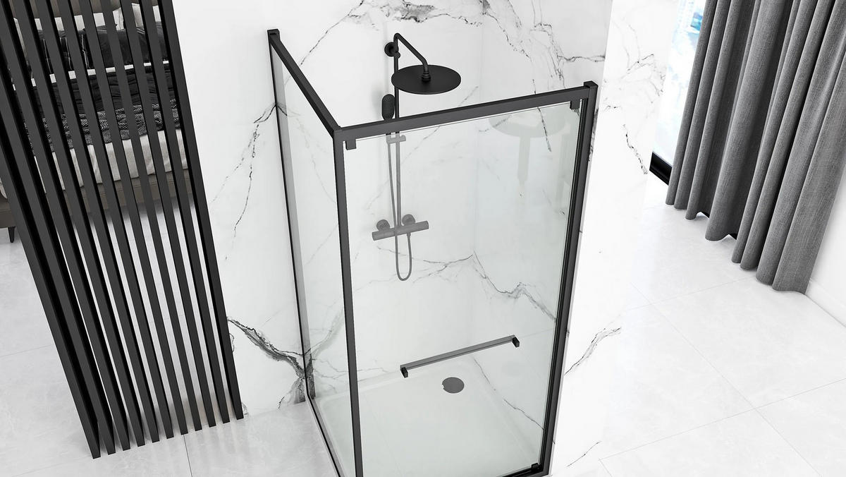 DUSCHKABINE Rea Space In Black 80x100 ohne Duschwanne - Schwarz, Glas (80/100/195cm) - REA