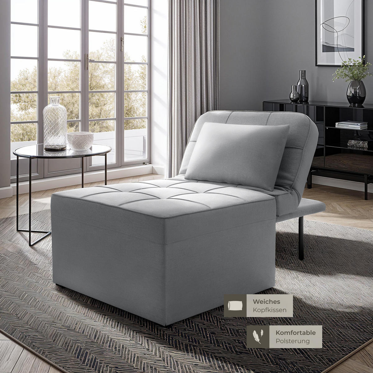 SCHLAFHOCKER Ponto,Belastbarkeit 150 kg ,hellgrau - Hellgrau, Textil (74/79/170cm) - tectake