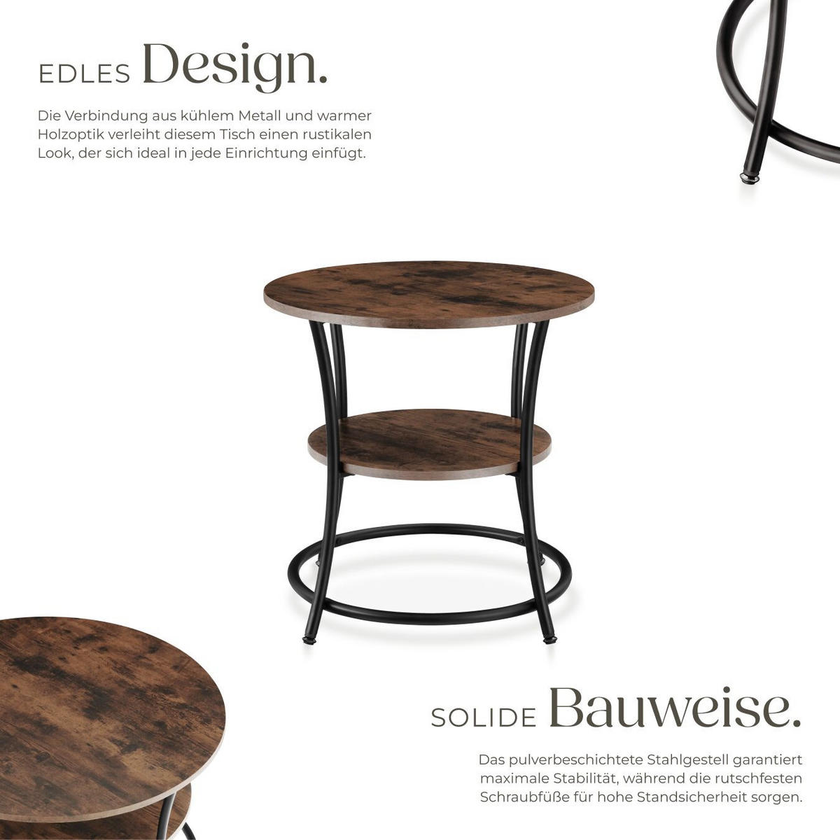 BEISTELLTISCH Saint Louis,55 x 56 cm,Industrial Holz dunkel, rustikal - Rostfarben, Holzwerkstoff (55/55/56cm) - tectake