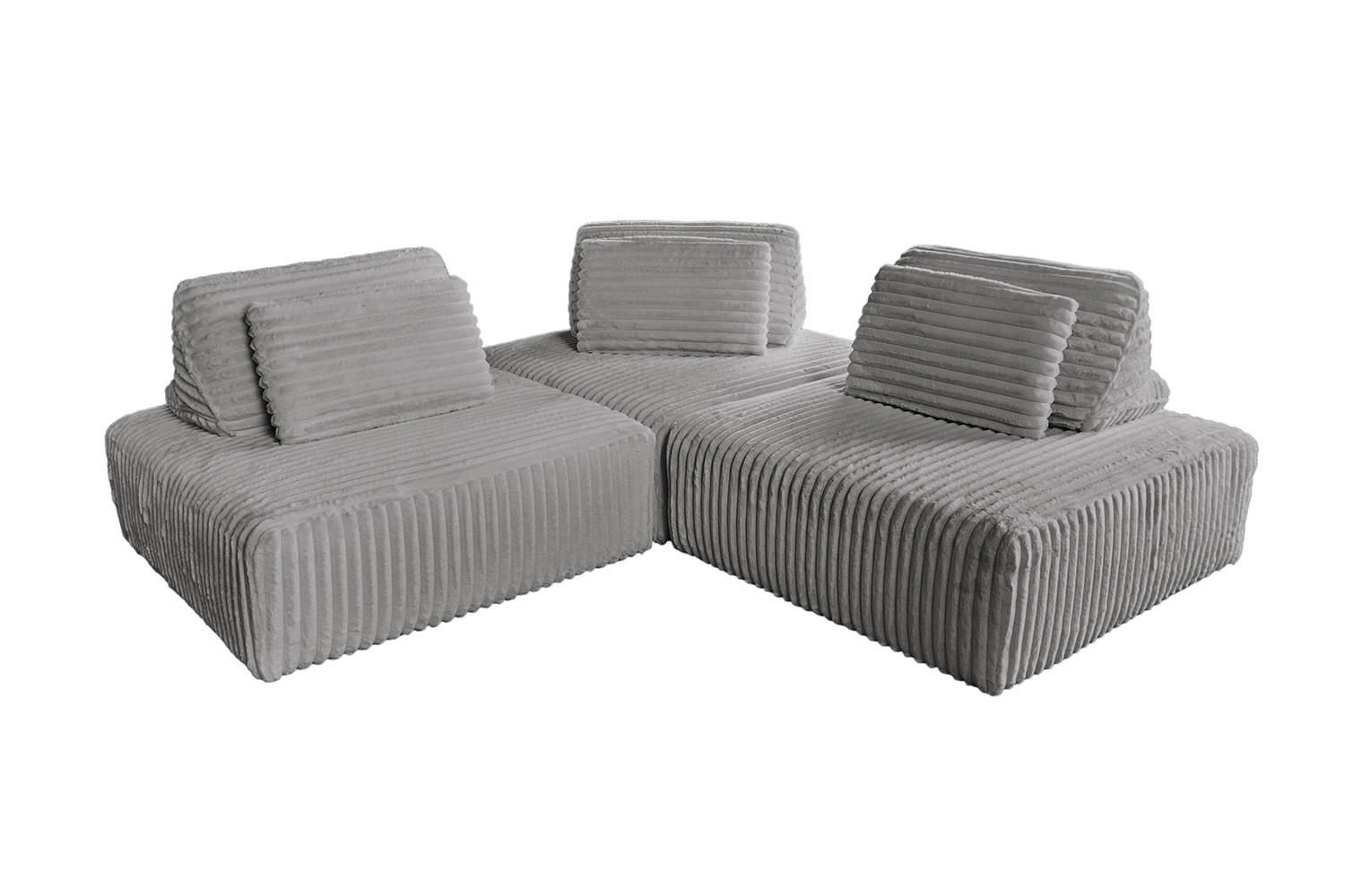 MODULSOFA WIOLO SOFT 3 MODULE 3 KISSEN Grau Cord - Schwarz/Grau, Kunststoff/Textil (222/84/222cm) - KAWOLA