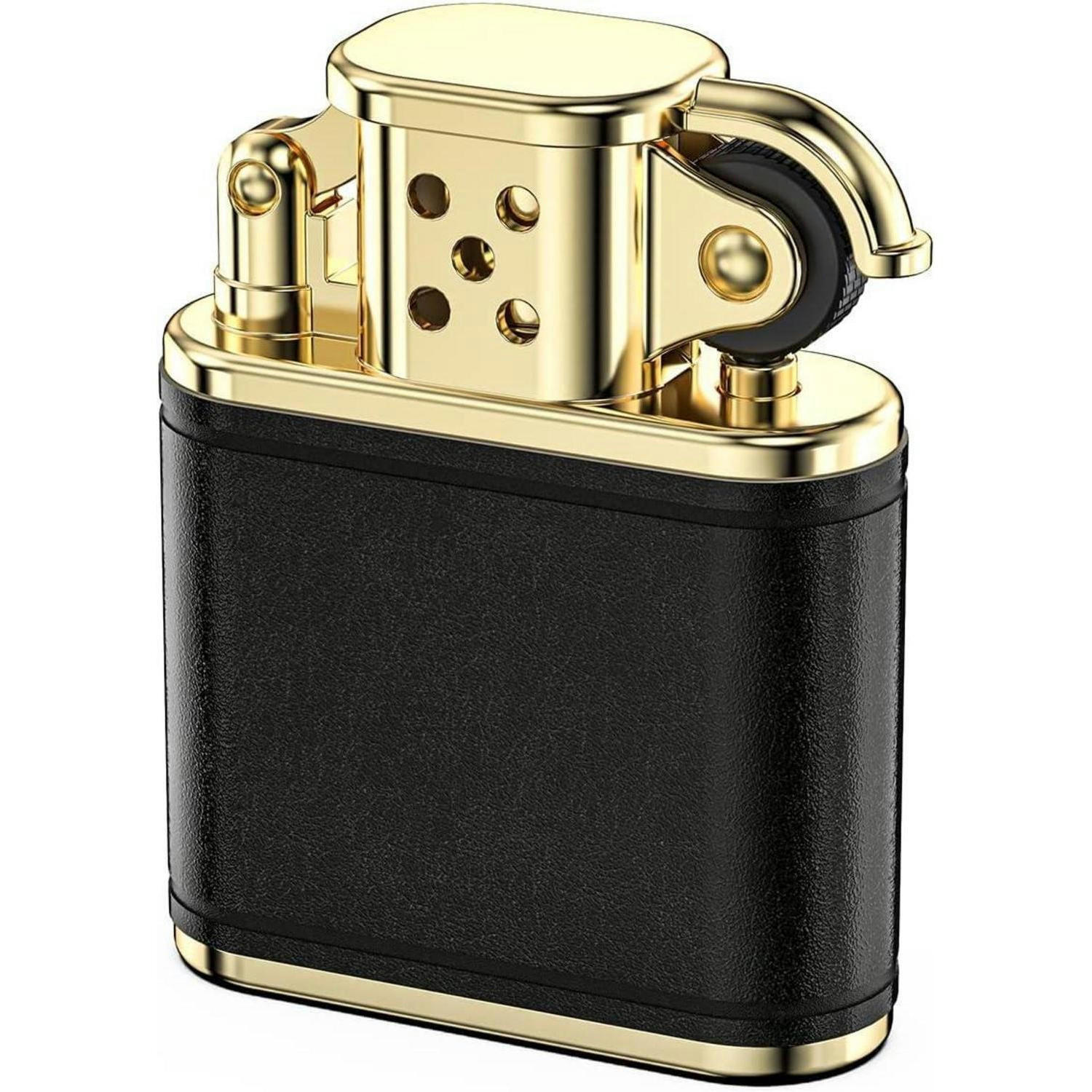 FEUERZEUG Retro Lederoptik Goldfarben - Multicolor, Metall (4.4/1.6/5.3cm)