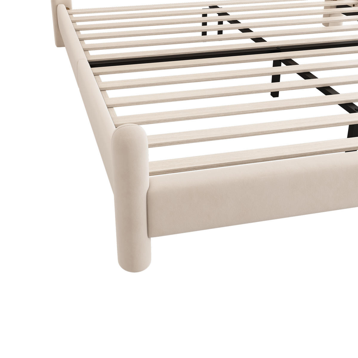 POLSTERBETT 180/200 cm beige aus Samt mit Lattenrost und Wellenkopfteil - Beige, Textil (180/200cm) - OKWISH