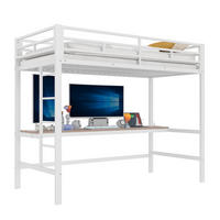 HOCHBETT 90/200 cm in Weiß mit Schreibtisch, LED-Beleuchtung und Ladeanschlüssen - Weiß, Metall (90/200cm) - Flora Grace