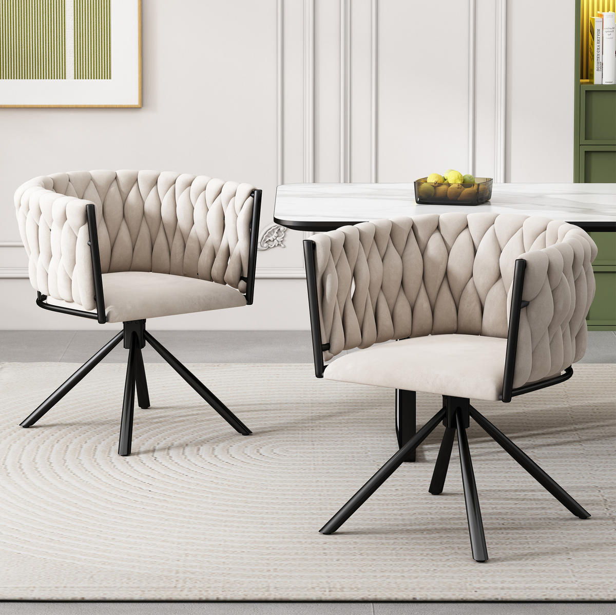 ESSSTUHL 51x61x71 cm in Beige, Samt, 360° drehbar, Vierfuß-Stahlgestell, modern minimalistisch - Beige, Textil (61/71/51cm) - Modfu
