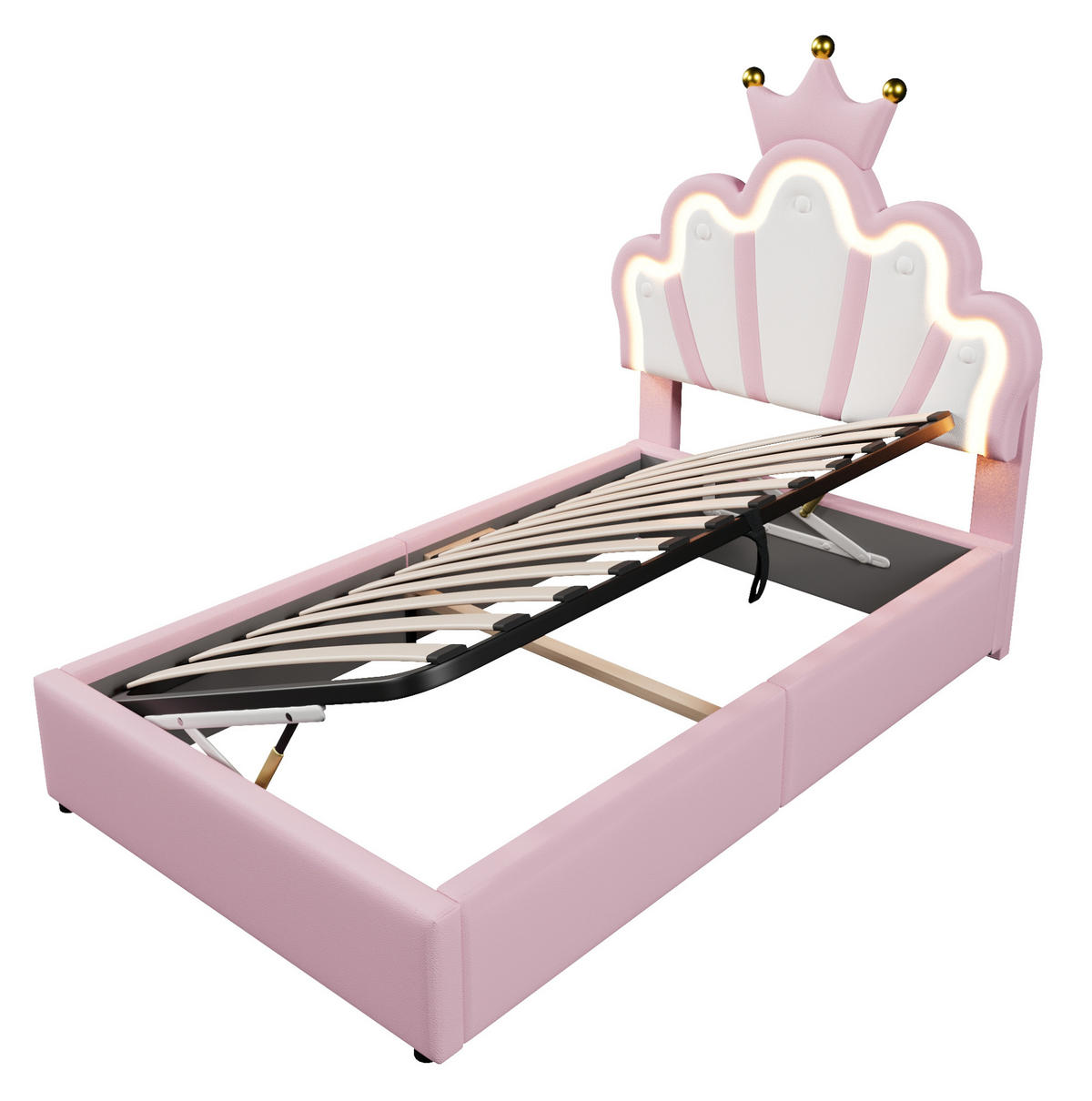 POLSTERBETT mit Bettkasten und LED-Lichtband 90x200 cm PU Rosa - Pink, Metall (90/200cm) - Beauniv