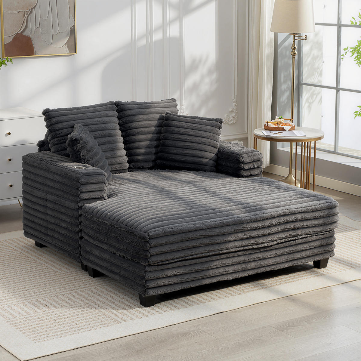 SCHLAFSOFA mit Getränkehalter 134/151/89 cm Grau - Schwarz/Grau, Kunststoff/Textil (134/89/151cm) - HOMCOM