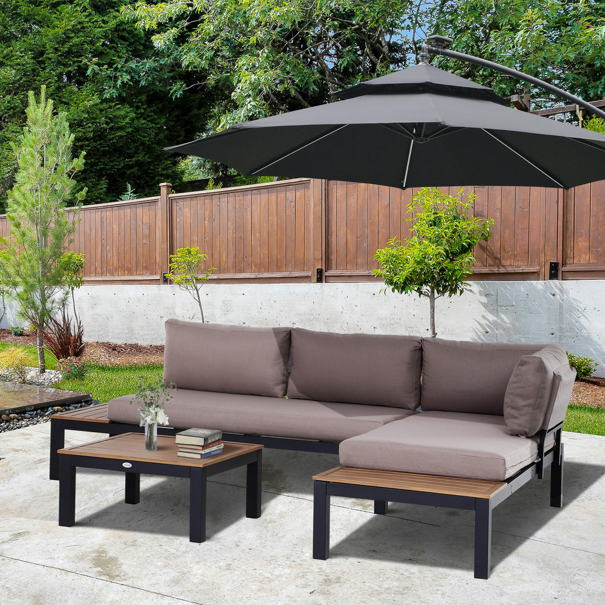 GARTENMÖBEL-SET, Aluminium, Polyester, Schaumstoff, Grau+Natur - Multicolor, Metall - Outsunny