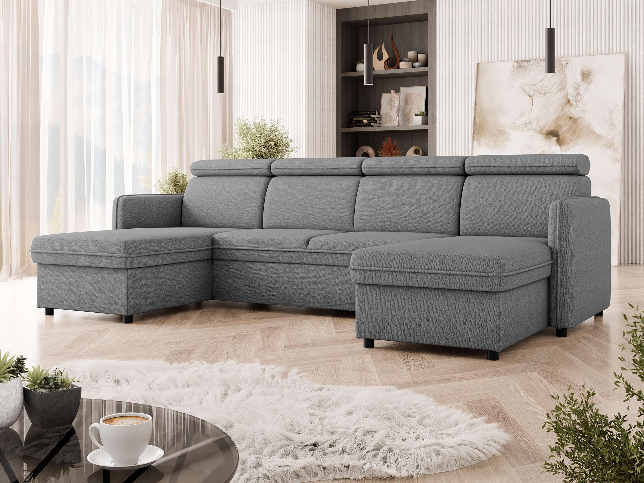 WOHNLANDSCHAFT Barcelo U - Schwarz/Grau, Holz/Textil (284/84/166cm) - MIRJAN24
