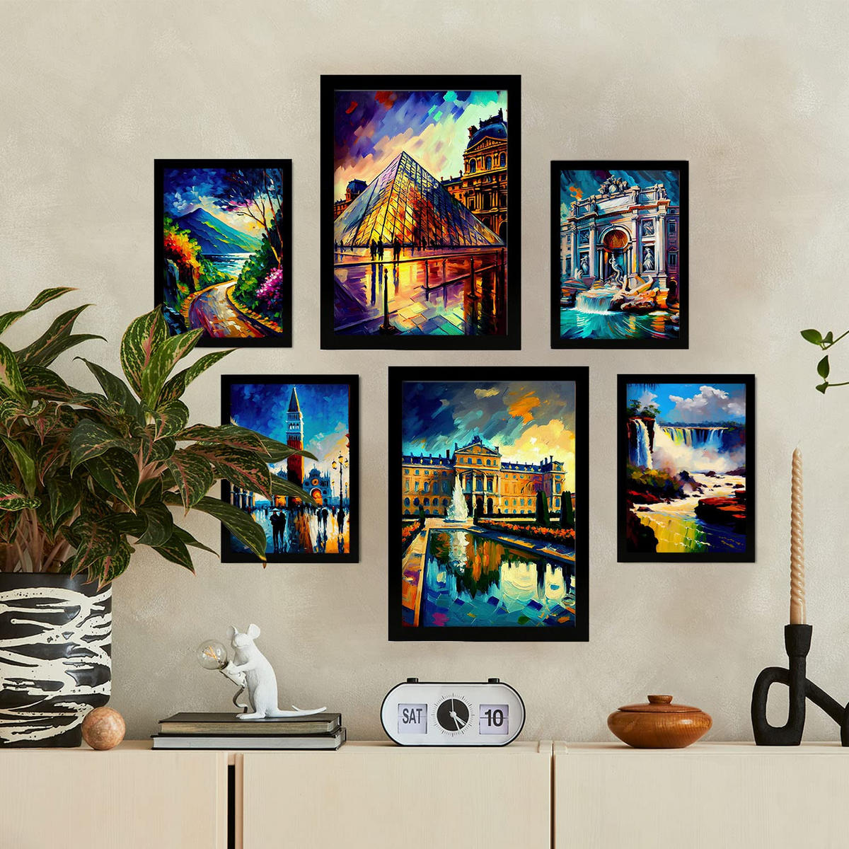 POSTER Set Mit 6 Winkel Im Ölgemälde Stil A3 & A4 Schwarzer Rahmen - Schwarz, Papier (29/3cm) - Nacnic