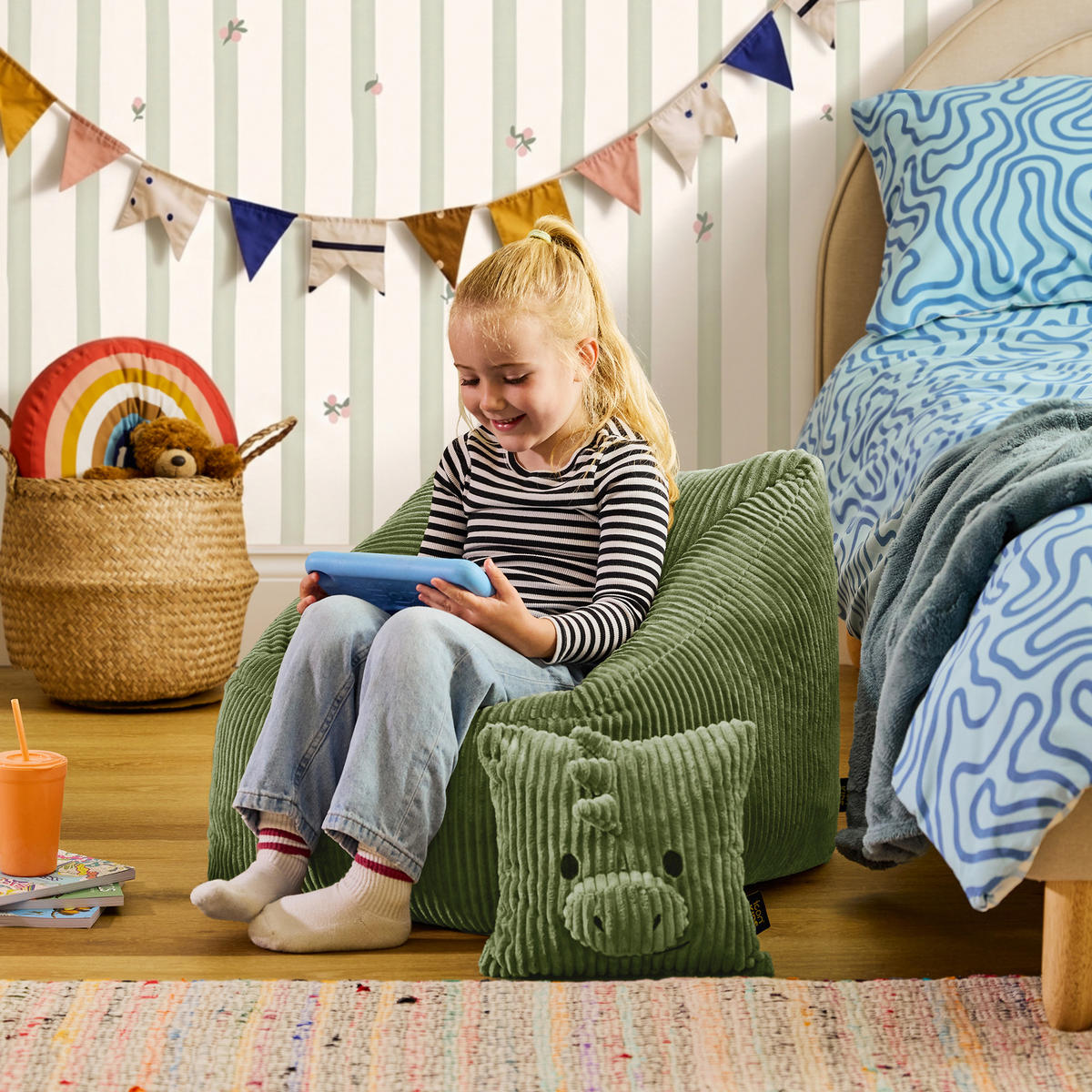 KINDERSITZSACK Natalia mit Animalkissen - Salbeigrün, Textil (55/50/55cm) - icon