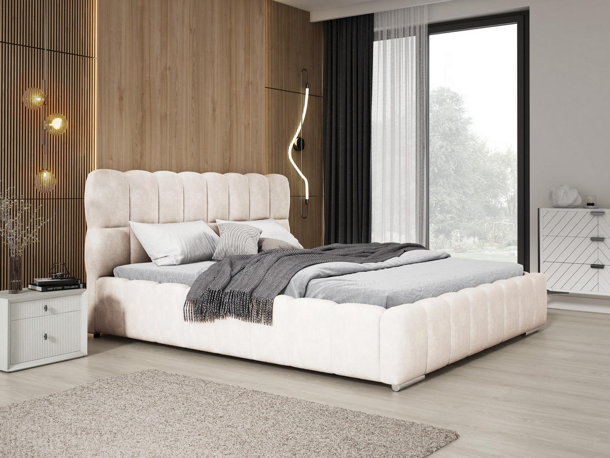 DOPPELBETT 160x200 cm Avilla mit Bettkasten, Lattenrost, Samt, Creme - Creme, Holz/Textil (160/200cm) - Emporius