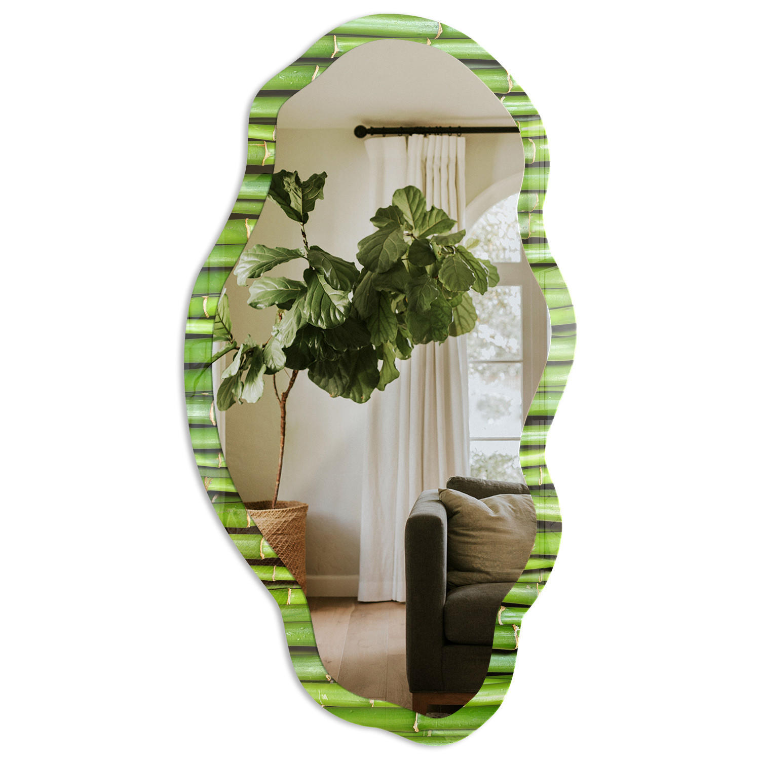 SPIEGEL 90x45 cm asymmetrisch mit Druck - Grüner Bambus - Transparent, Glas (45/90/0.4cm) - TULUP