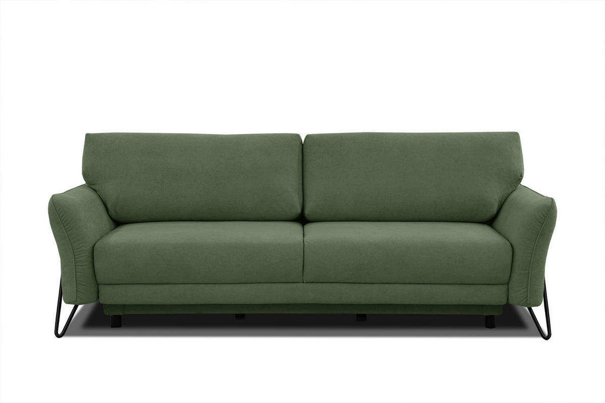 SOFA LOREM 3-Sitzer mit Schlaffunktion, grün - Schwarz/Grün, Holz/Textil (232/90/107cm) - Courtois Laville