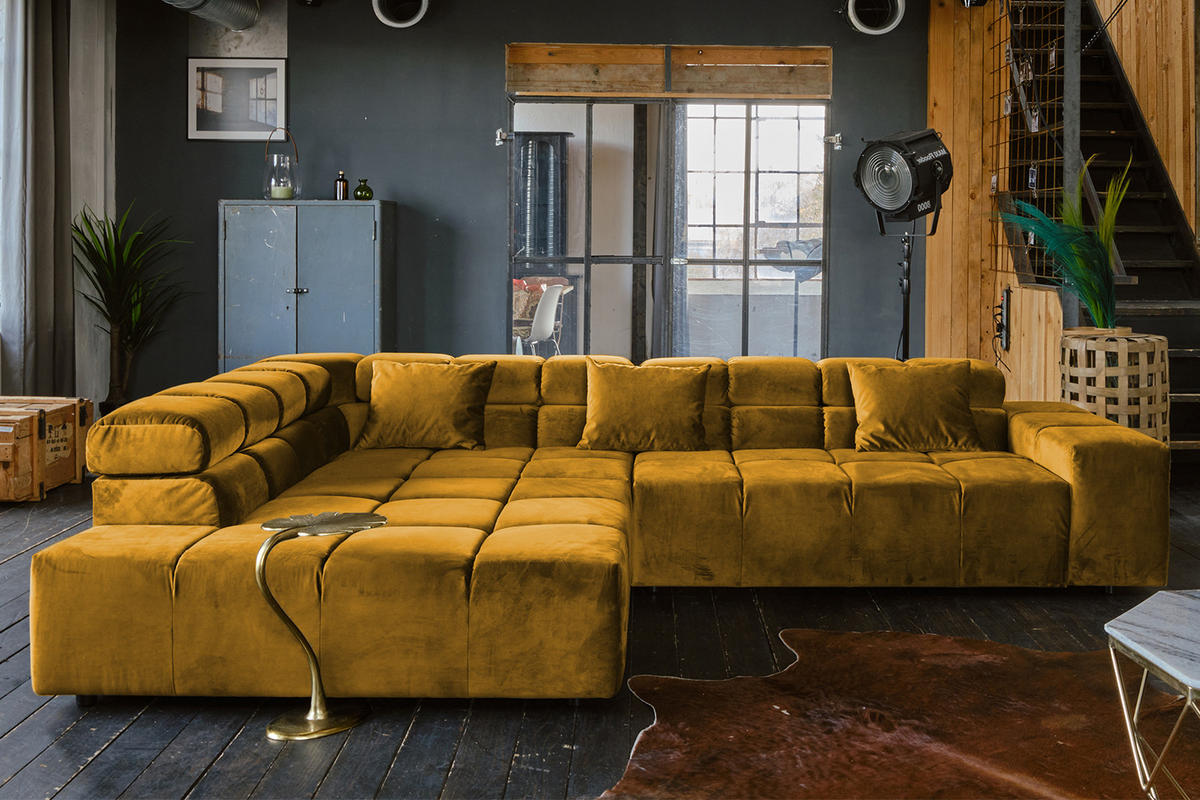 ECKSOFA MIT MOTORISCHEM SITZVORZUG NEVADA Gelb Velvet - Gelb/Schwarz, Textil (319/215cm) - KAWOLA
