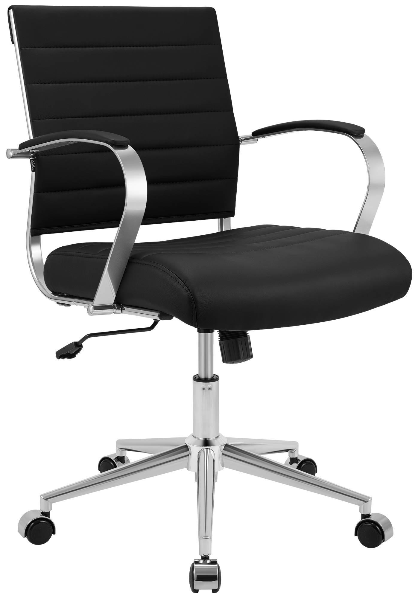 DREHSTUHL Echtleder Schwarz - Chromfarben/Schwarz, Leder/Metall (57/90/62cm) - CLP
