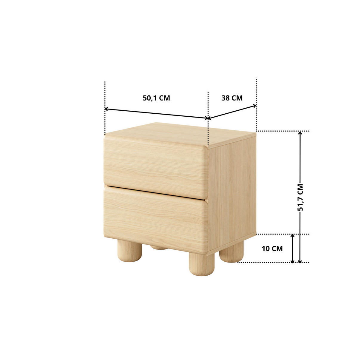 NACHTTISCH CERVI H 50 cm Eiche Vicenza - mit 2 Schubladen und abgerundeten Fronten - Eichefarben, Holz/Holzwerkstoff (50/52/38cm) - Ravio