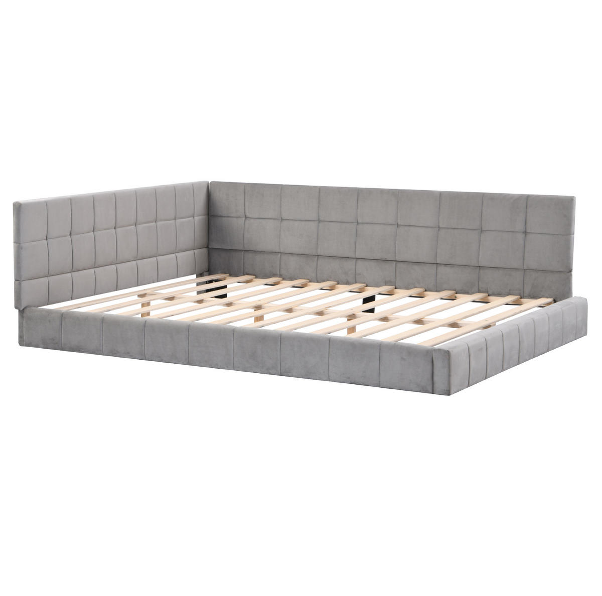 POLSTERBETT 140/200 cm mit Rückenlehne und Samtpolsterung Grau - Grau, Leder (140/200cm) - OKWISH