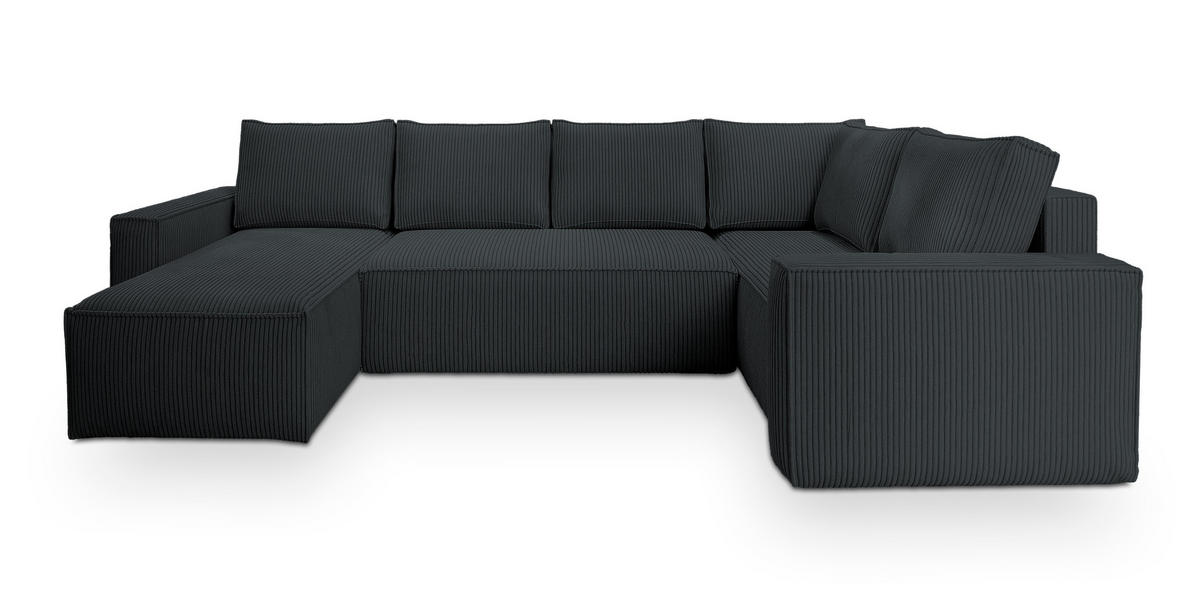 WOHNLANDSCHAFT NORENA R-S Graphitfarben Kordstoff mit Schlaffunktion - Graphitfarben, Holz (295/85/157.5cm) - MASSENO