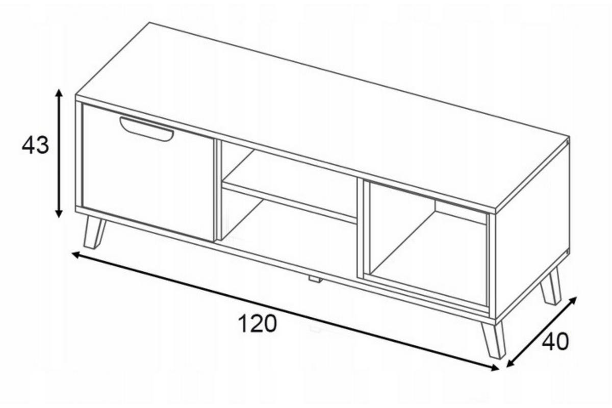 TV-RACK JUSTIN 10 120 cm breit in Weiß / Graphit / Grau / Eiche - Eichefarben/Graphitfarben, Holzwerkstoff (120/43/40cm) - Deine Möbel 24