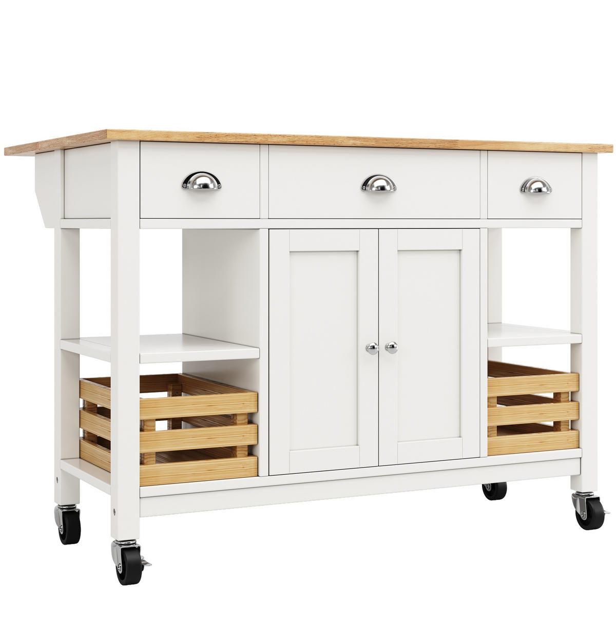 KÜCHENINSEL 120/45/90 cm Natur/Weiß aus MDF mit Klappplatte - Weiß, Holzwerkstoff (120/90/45cm) - OKWISH