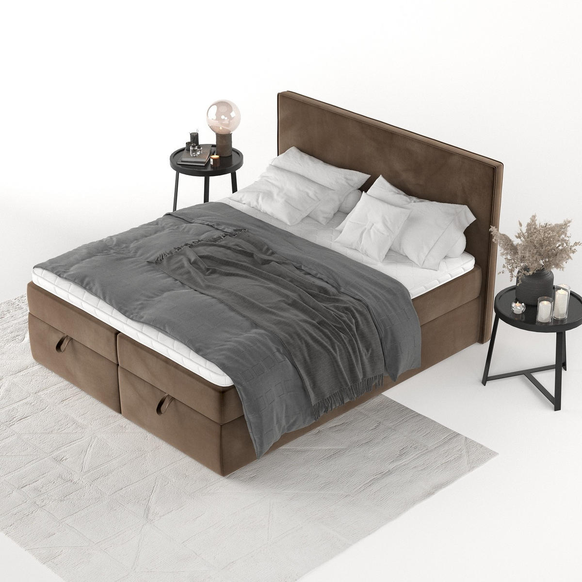 BOXBETT Velma 180/200 cm Braun im Kronos Stoff - Schwarz/Braun, Holz/Holzwerkstoff (180/200cm) - AltaBeds