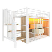 HOCHBETT 90/200 cm DE-04436, mit 2 Schubladen, offenem Kleiderschrank und LED in Weiß - Weiß, Metall (90/200cm) - ComfortXL