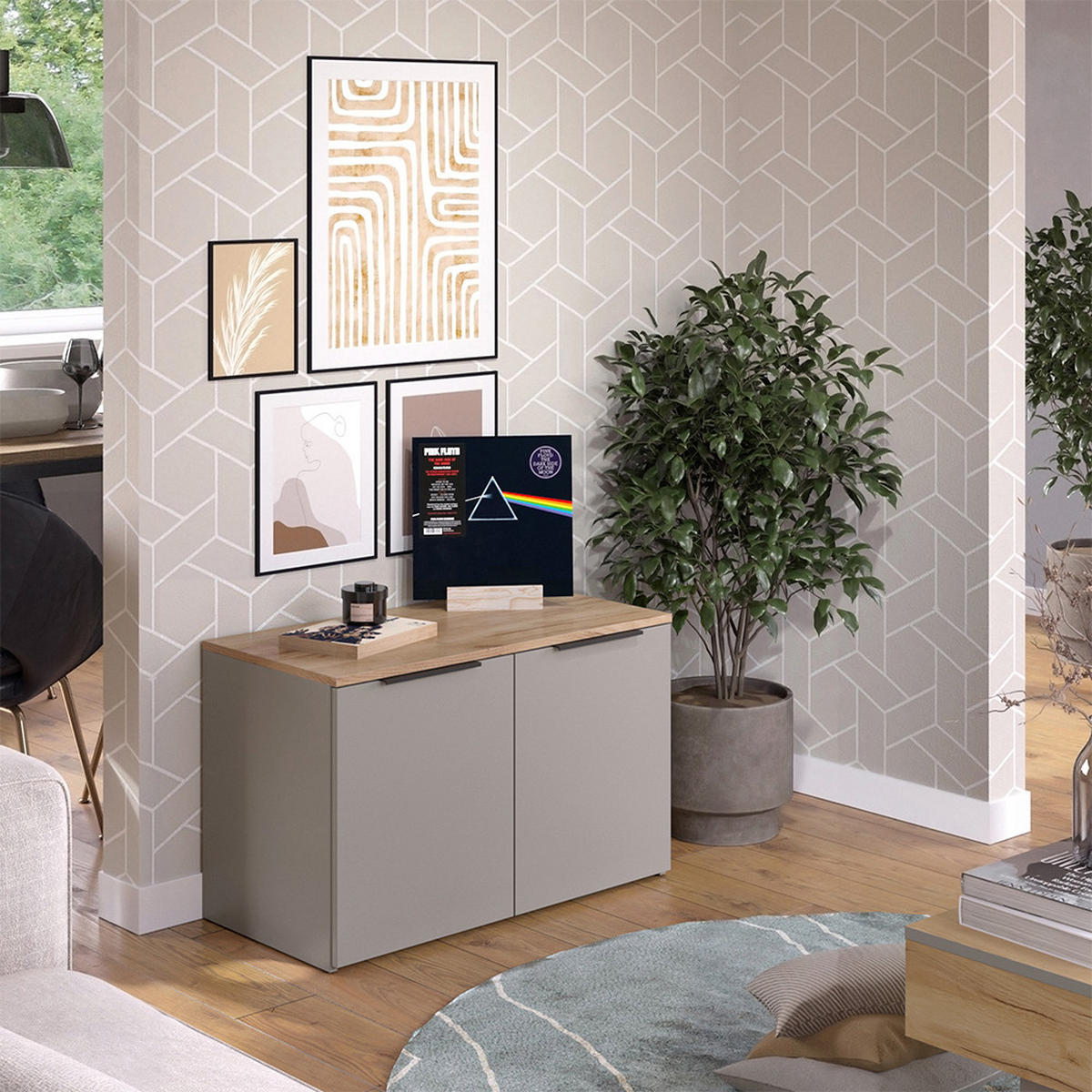 KOMMODE Wido Greige 80 x 50 cm mit 2 Türen - Greige/Sonoma Eiche, Holzwerkstoff (80/50/40cm) - Vicco