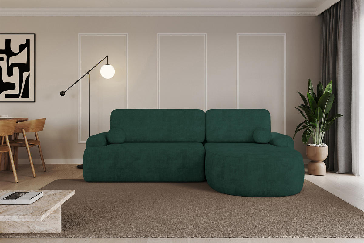 ECKSOFA mit Schlaffunktion und Bettkasten LIRA-L - 264x172x89 Grün - Grün, Holzwerkstoff/Textil (172/264cm) - ALTDECOR