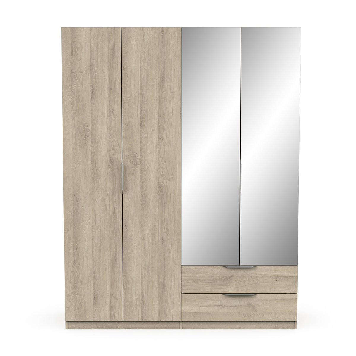 KLEIDERSCHRANK mit 4 Türen, 2 Schubladen und 2 Spiegeln Ghost - L157,3 cm - Sonoma Eiche, Holzwerkstoff (51.1/203/157.3cm) - Calicosy