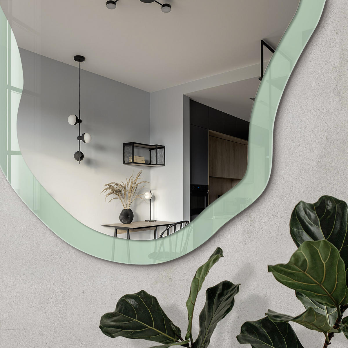 SPIEGEL 90x45 cm asymmetrisch mit Druck - Mintgrün - Transparent, Glas (45/90/0.4cm) - TULUP