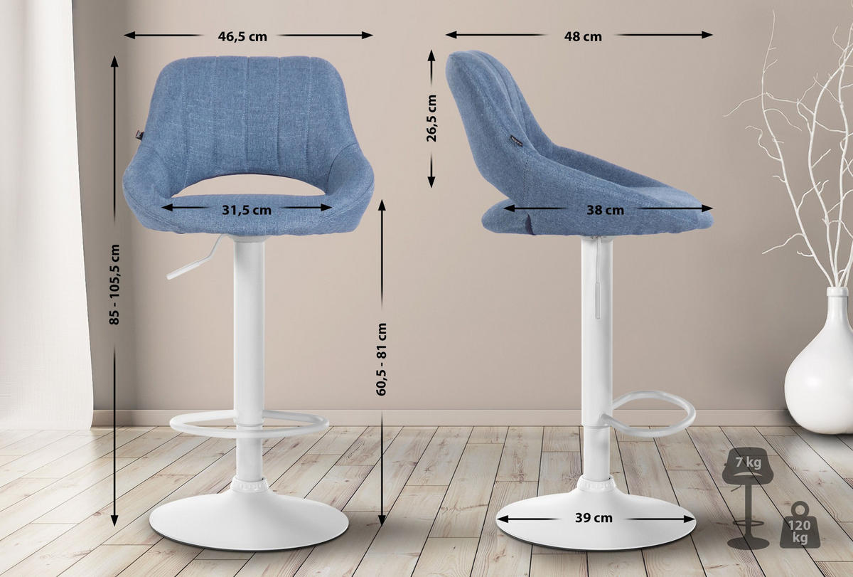 BARHOCKER Stoff Blau - Blau/Weiß, Textil/Metall (46.5/85/48cm) - CLP