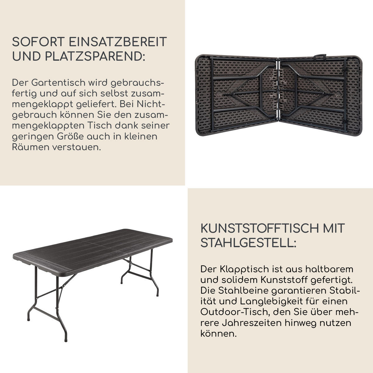 OUTDOOR-TISCH Dunkelgrau Schwarz 180/75/74 cm - Dunkelgrau, Kunststoff (74/180cm)