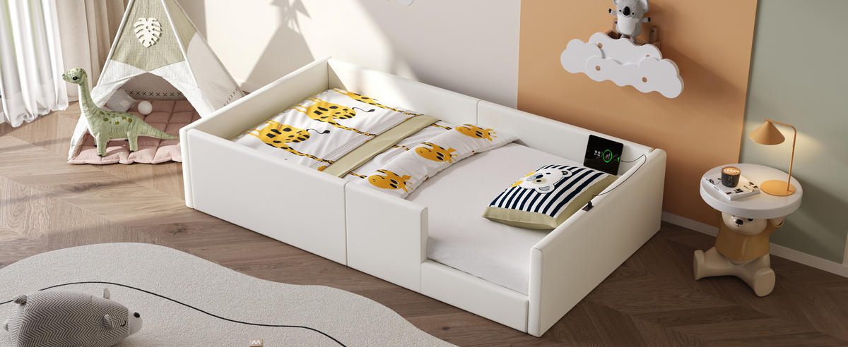 POLSTERBETT 90x200 cm Schutzgeländer weiß - Weiß, Holzwerkstoff (90/200cm) - LEBENLANG