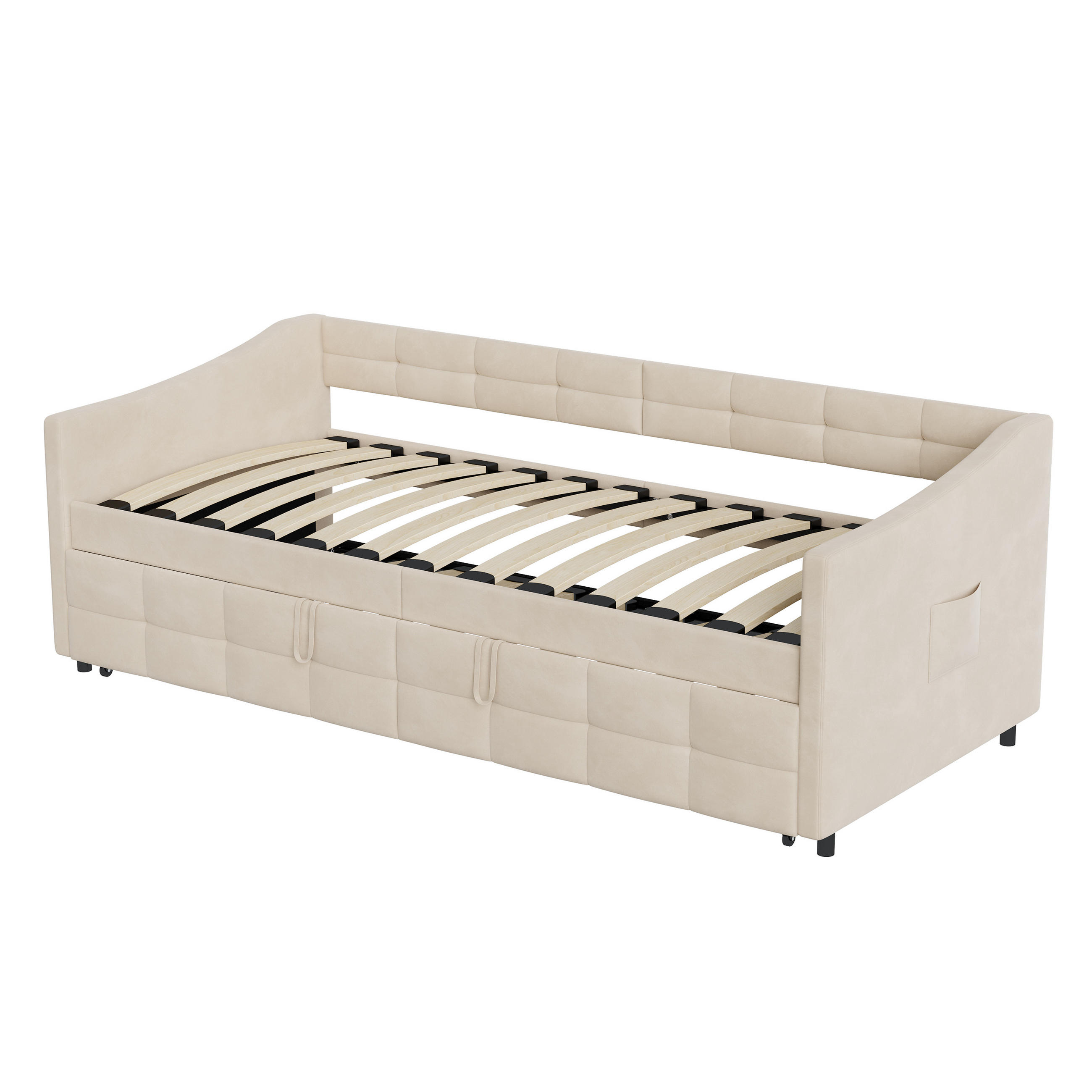 POLSTERBETT Tagesbett 90/200 cm erweiterbar auf 180/200 cm Samtoptik Creme - Beige, Textil (90/200cm) - Creahappy