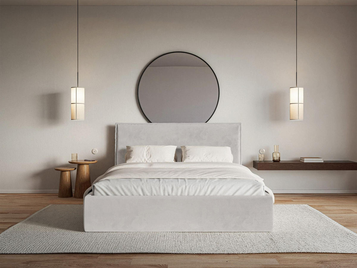 POLSTERBETT Softie Slim Hellgrau Velours 160x200 - Hellgrau, Textil (160/200cm) - Selsey
