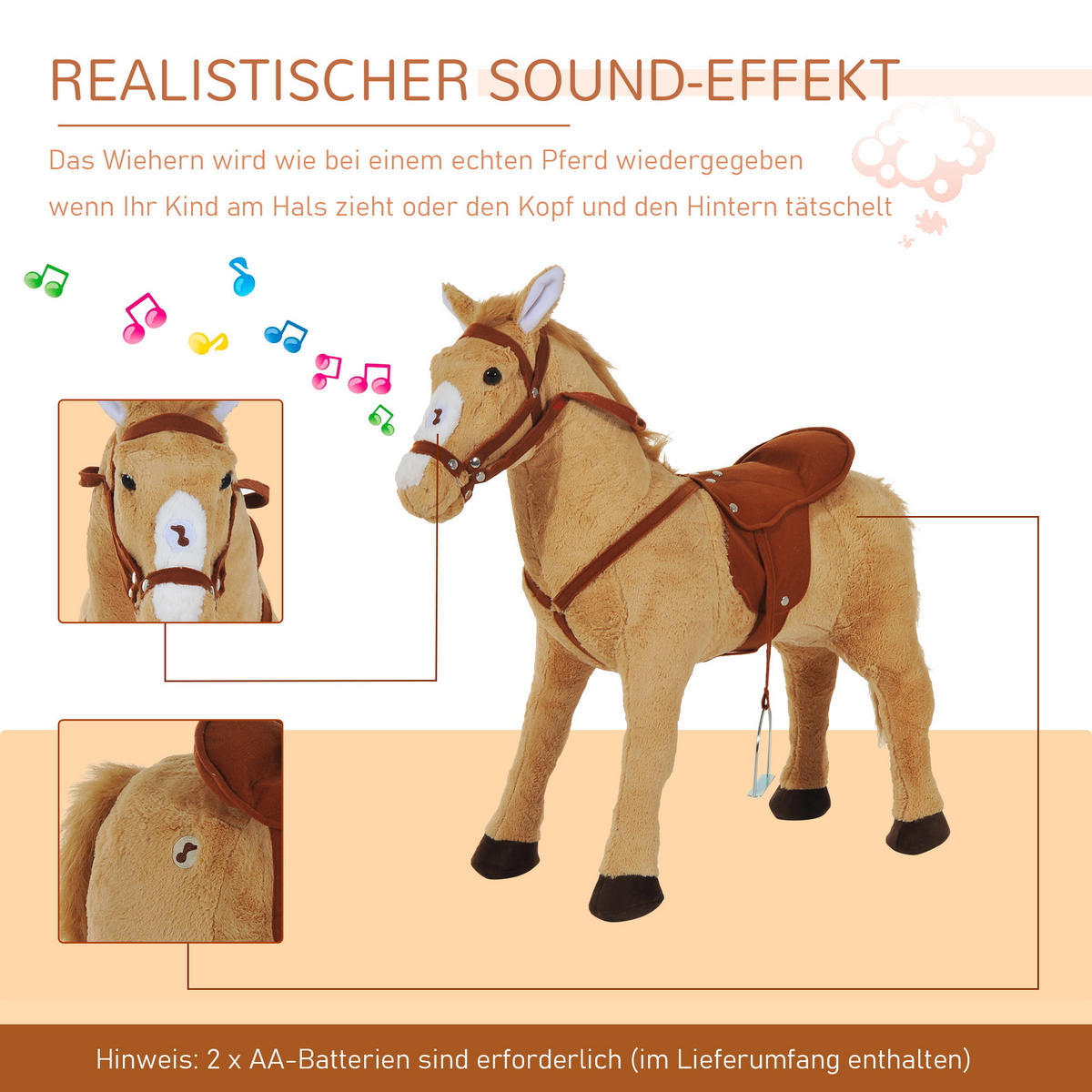 KINDER SCHAUKELTIER, Beige, Plüsch+ Eisen - Beige, Metall (28/60/85cm) - HOMCOM