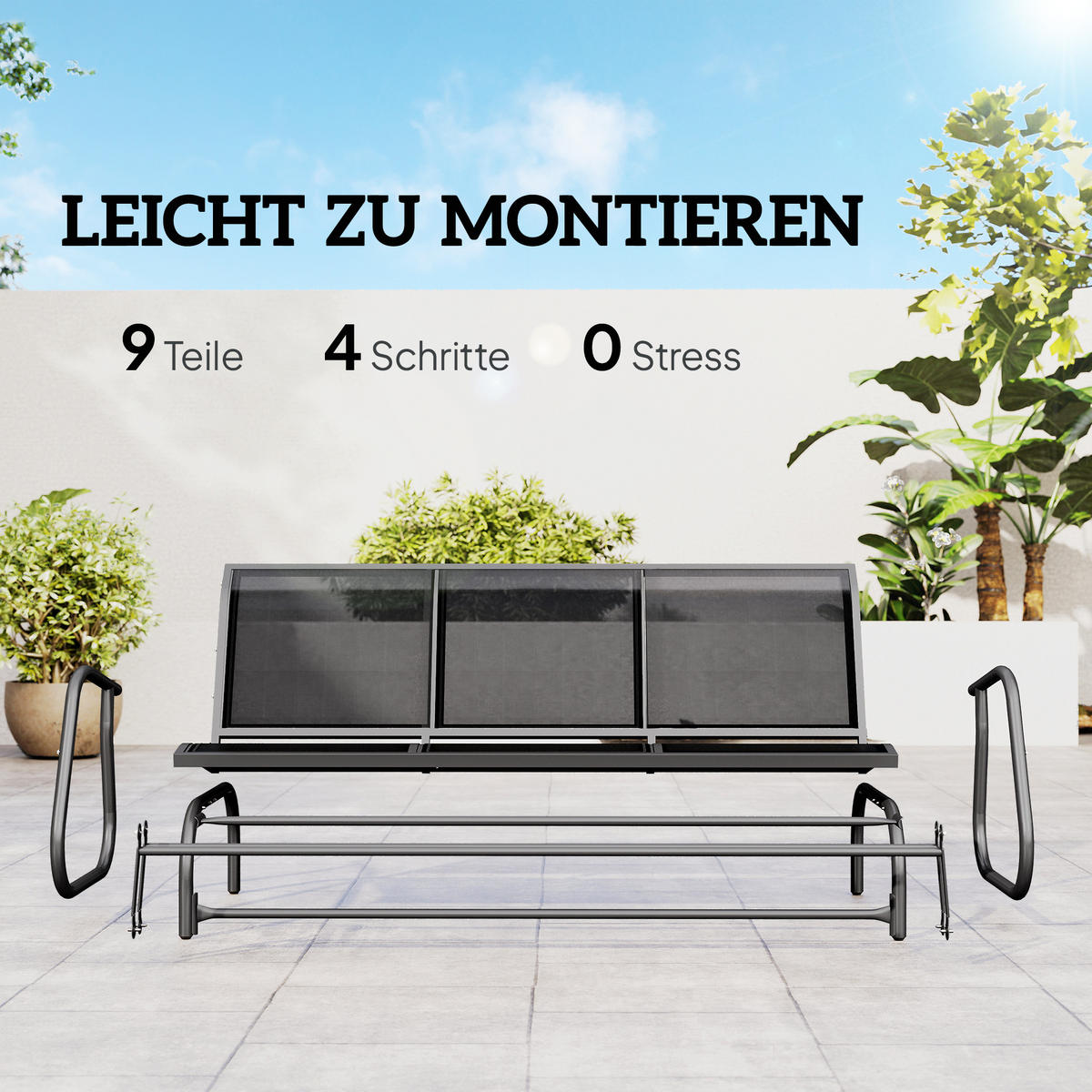 SCHAUKELSTUHL, 3-Sitzer Gartenbank, Metall, Dunkelgrau, 120 x 70 x 85 cm - Schwarz, Metall (70/85/147cm) - Outsunny