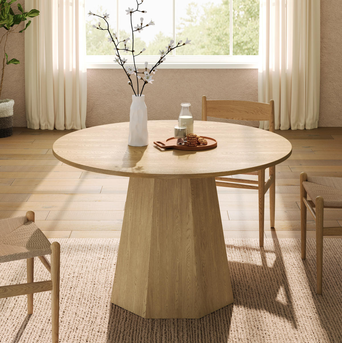 ESSTISCH aus MDF 120x120 cm Eichefarben rund für 4-6 Personen im skandinavischen Stil - Eichefarben, Holzwerkstoff (120/120/75cm) - Modfu