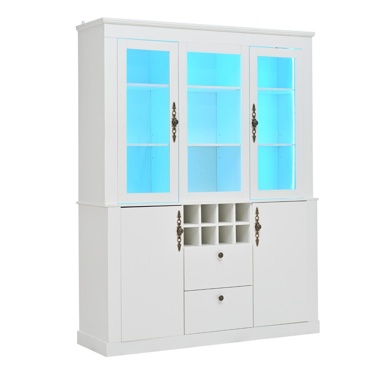 KÜCHENSCHRANKMIT LED-BELEUCHTUNG 130/170,5/37,5 cm Spanplatte, Glas Weiß, 8 WEINREGALE, Wohnzimmerschrank - Weiß, Holzwerkstoff (37.5/170.5/130cm) - Rolipo