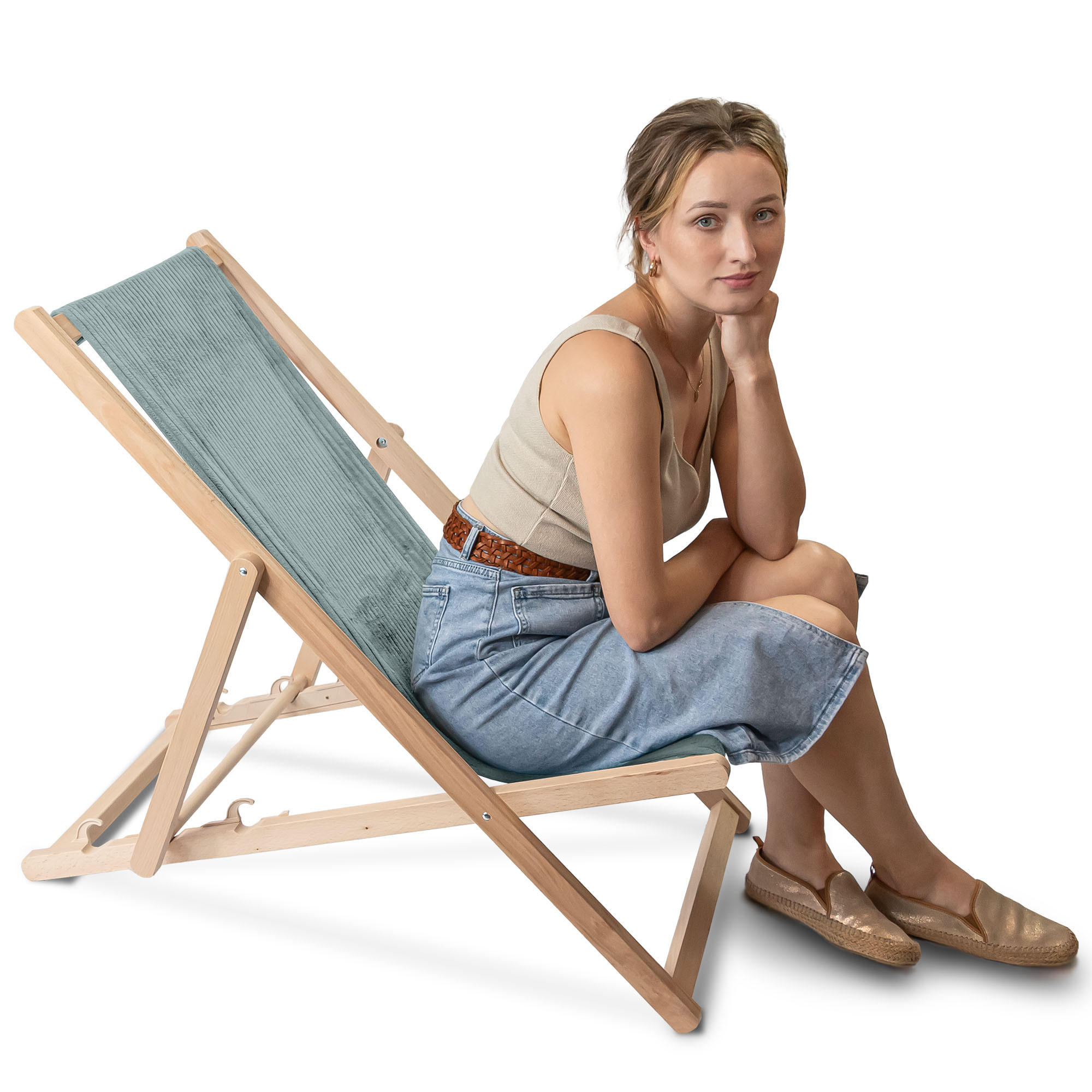 HOLZLIEGESTUHL klappbar Buchenholz Cord-Gewebe Green Lily M - Pastellgrün/Grün, Holz/Textil (54/85/92cm) - Dreamroots