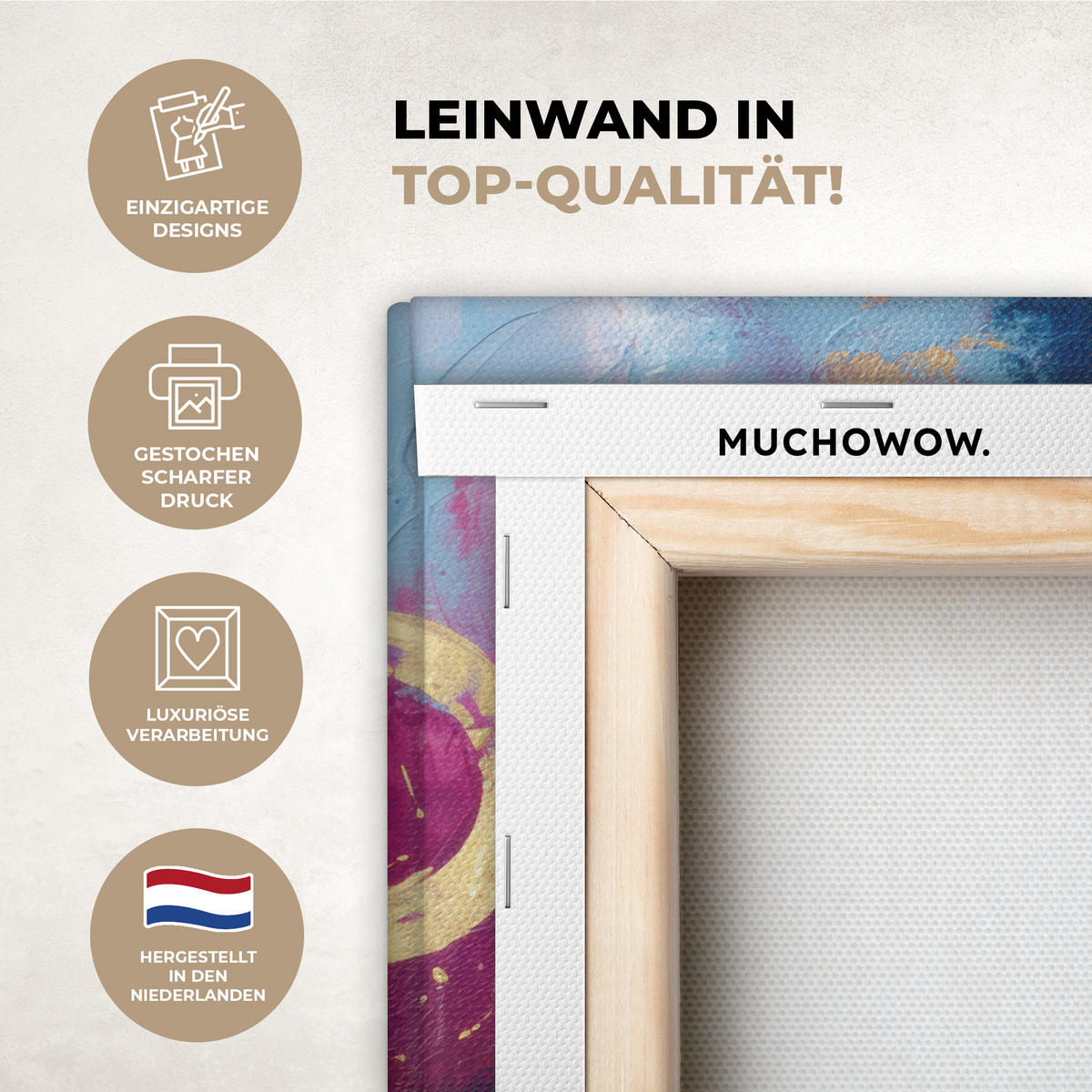 LEINWANDBILD Kreise - Gold - Abstrakt Wandbild 40x30 cm - Blau, Textil (40/30cm) - MuchoWow