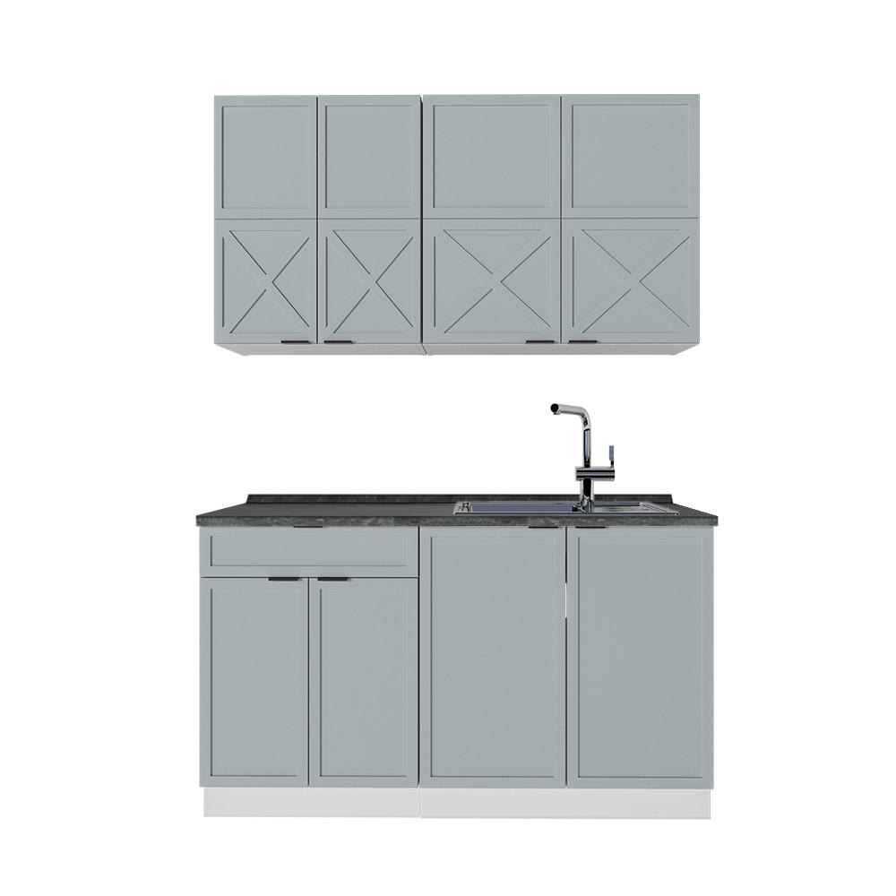 SINGLEKÜCHE Fame-Line Hellblau-grau/Weiß 140 cm, AP Anthrazit - Blaugrau/Weiß, Holzwerkstoff (140/81.6/60cm) - Vicco