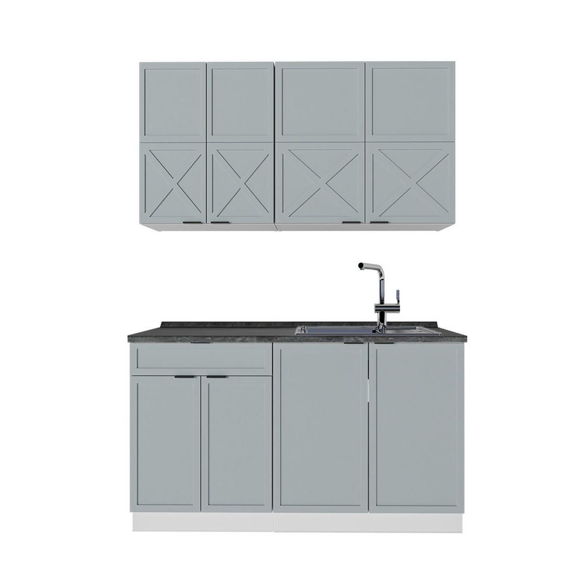 SINGLEKÜCHE Fame-Line Hellblau-grau/Weiß 140 cm, AP Anthrazit - Blaugrau/Weiß, Holzwerkstoff (140/81.6/60cm) - Vicco