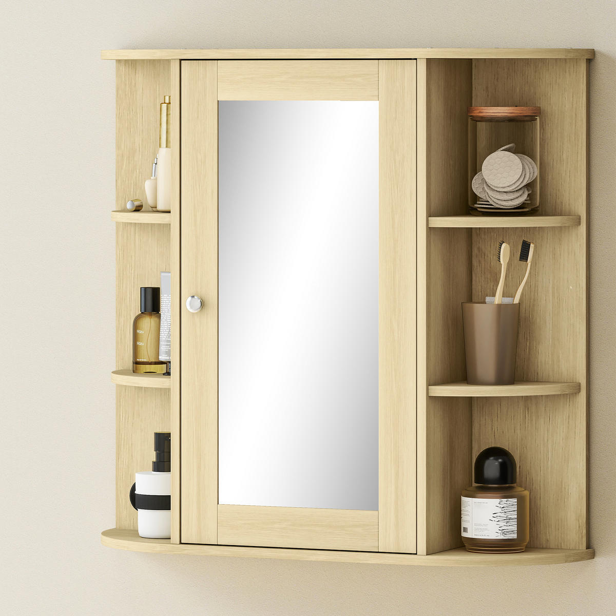SPIEGELSCHRANK Spiegelschrank mit Wandschrank und Kleiderschränken 66x17x63 cm ,Natur - Braun, Glas (66/63/17cm) - Vallsero